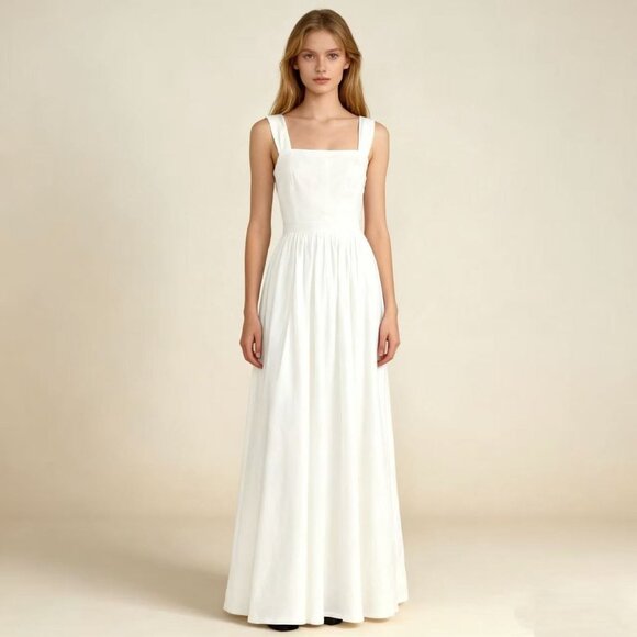 NWOT Farm Rio Stretch Linen Blend Cami Maxi Dress Size L Classic Off White - Picture 1 of 12